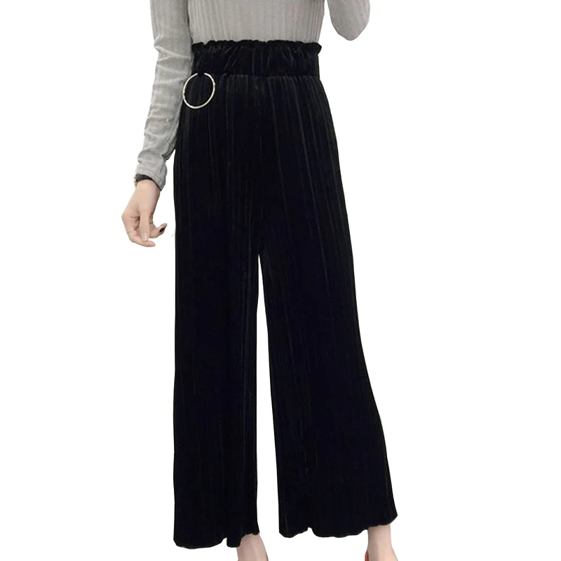 2019 Spring and autumn new Corduroy trousers women Solid High waist Elastic Wide Leg Pants Casual Pleated Pants & Capris