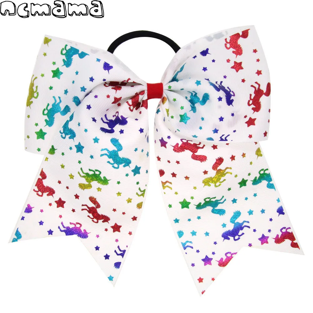 

7'' Colorful Printed Cheer Bows for Girls Ponytail Holder Elastic Band Grosgrain Ribbon Valentine's Day Hair Accessories