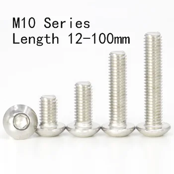 

M10 Hex Socket Round Screw Stainless Steel Hexagon Mushroom Round Button Head Screws Bolt Length 12-100mm
