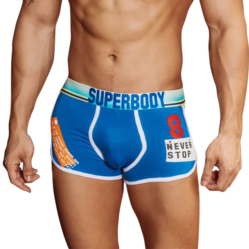 

Superbody Fashion Sexy Boxers Men Underwear Mid Waist Print Men's Boxer Shorts Cotton Breathable Male Panties U convex Pouch