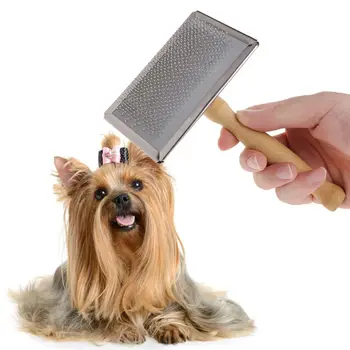 

Pet Grooming Comb Shedding Hair Remove Brush Wood Handle Slicker Dog Cat Supply