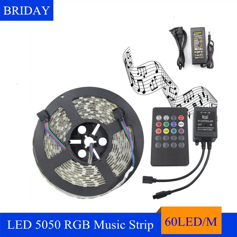 DC12V 5050 LED RGB Strip Light with Music 20Key IR Remote Controller 5M 300LEDs IP65 Waterproof Flexible Lighting Lamp | Освещение