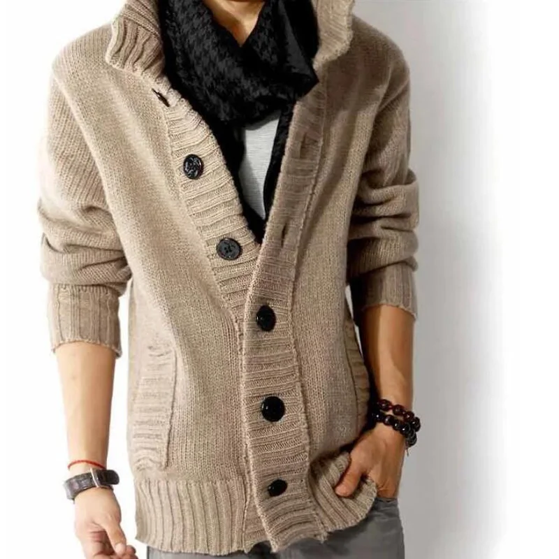 SHIERXI Autumn and Winter Men knitting Cardigan Thick stand collar