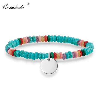 

Natural Stone Silver Round Disc Ts Elastic Beaded Bracelet 4mm Facetted Beads For Women Strand Pulseras Mujer Femme Bijouterie