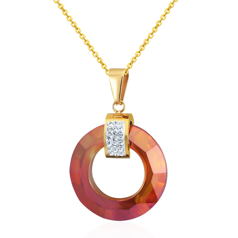 Дизайн, горячее предложение, несколько секций, мерцающее Круглое стекло, женское ожерелье с подвеской, лучший подарок, ювелирные изделия,, ожерелье для женщин - Окраска металла: Orange
