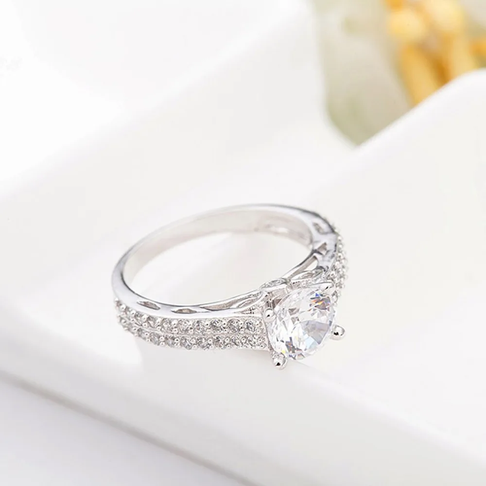 LUOTEEMI Hot Sale Luxury White Gold-Color Bridal CZ Micro Pave Female Wedding Engagement Finger Ring Classic Couple Jewelry