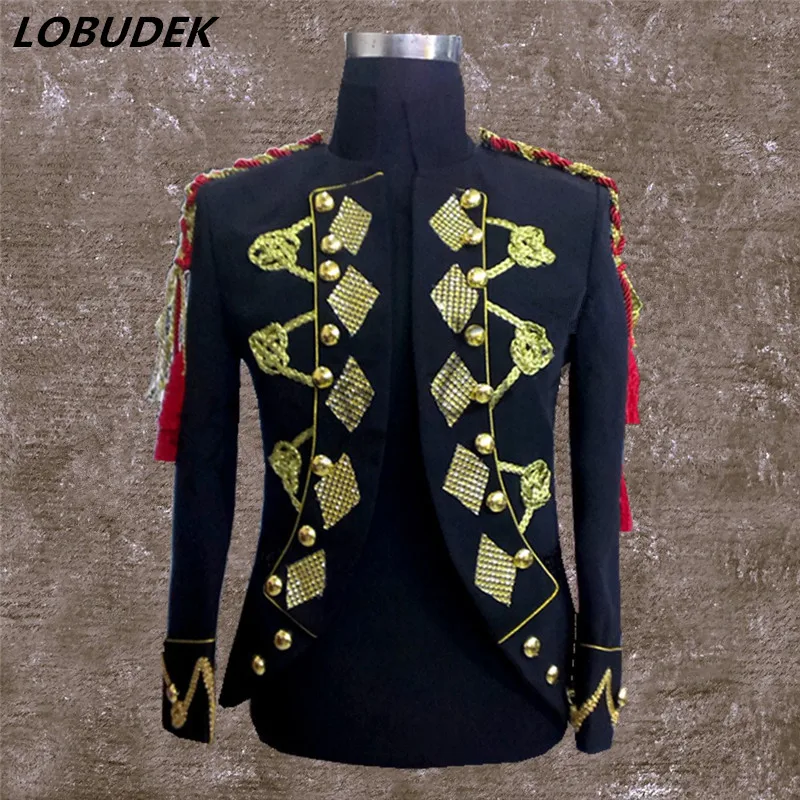 Style Or Glands Angleterre Cristaux Hommes Chanteur Manteaux white Veste Mâle Discothèque Performance Danse Scintillant Cour Costume Vêtements Bar Black red De ZPkXiu