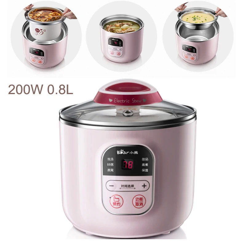 

22%,Automatic Insulation Electric Slow Cooker 9.5H Reservation Timing Electric Cooker 200W 0.8L Mini Soup Pot for 1-2 People