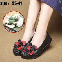 Spring New Vintage Genuine Leather Shoes Flat Shoes Casual Work Cowhide Flexible Boat Shoes Women Flats Zapatos Mujer D114