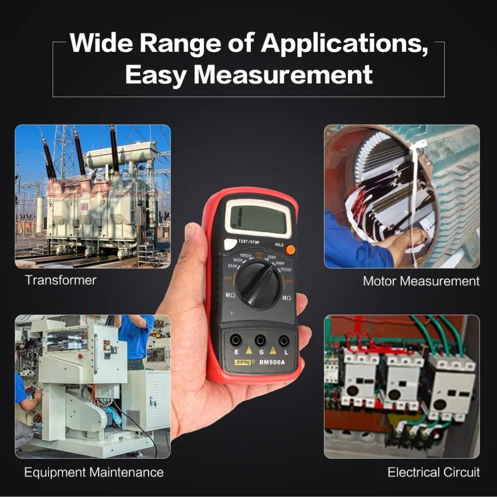 

Dropshipping BM500A 1000V Digital Megger Auto Range Insulation Resistance ohm Meter Tester Multimeter Voltmeter LED indication
