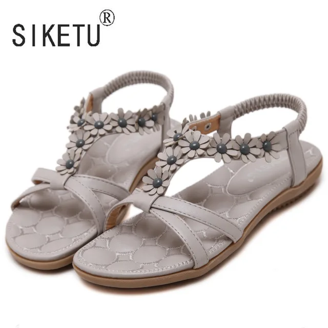 2016 Newest Sweet Beading Elastic Band Flowers Women Sandals