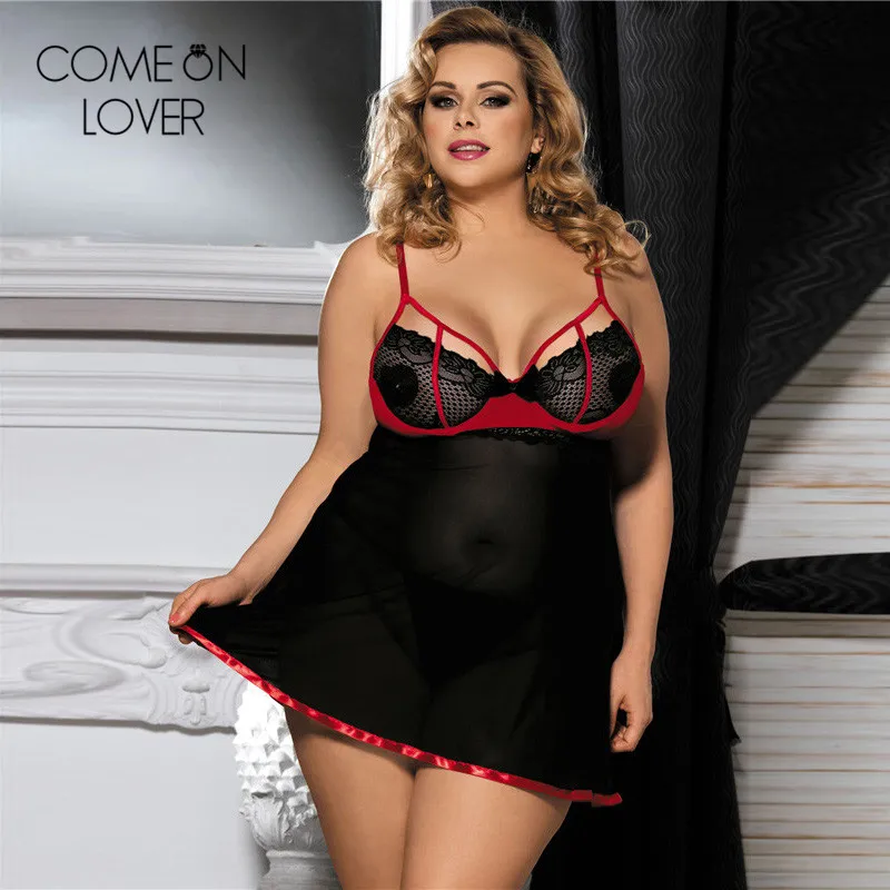 Comeonlover,, XL-6XL размера плюс, нижнее белье, ночное белье, черное кружевное нижнее белье с цветочным принтом, женское сексуальное нижнее белье, RL80245, летнее, сексуальное, lenceria - Цвет: Черный