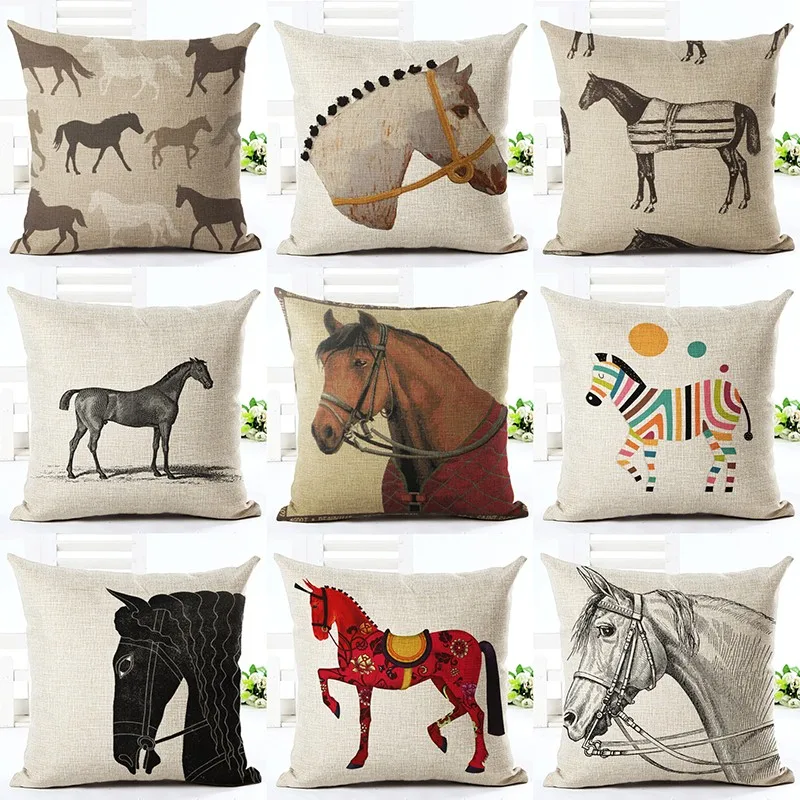 さまざまな色の馬の枕カバー,綿とリネン,クッションカバー,ソファ,寝室,装飾用|cushion case|cushion coverhorse  cushion cover - AliExpress