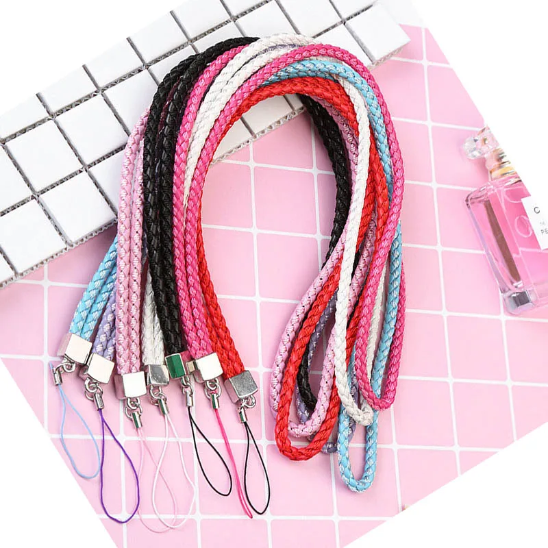 100pcs Long woven leather rope camera hanging neck lanyard mobile phone shell candy color certificate | Мобильные телефоны и