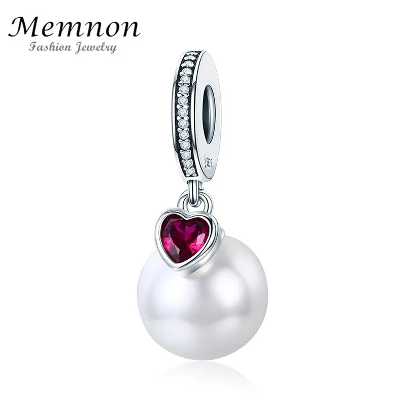 

Memnon Fashion Accessories Genuine 925 Sterling Silver Elegant Pearl Heart CZ Pendant Charms Fit Bracelets Necklaces DIY jewelry