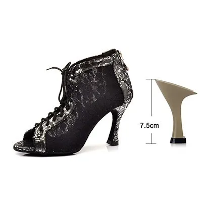Ladingwu/Обувь для латинских танцев; Wonen; Цвет черный, белый; кружевные танцевальные сапоги; удобные женские бальные туфли для танцев; обувь для сальсы; женская обувь - Цвет: Black  7.5cm