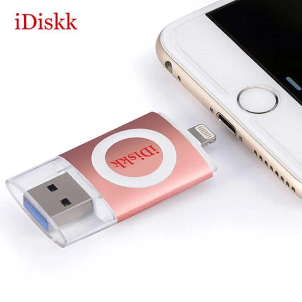 

iDiskk Pendrive Multifunction USB Flash Drive 3.0 Memory Stick Fingerprint Unlock Metal Pen Drive for Apple/PC/iPad 2 in 1 64G
