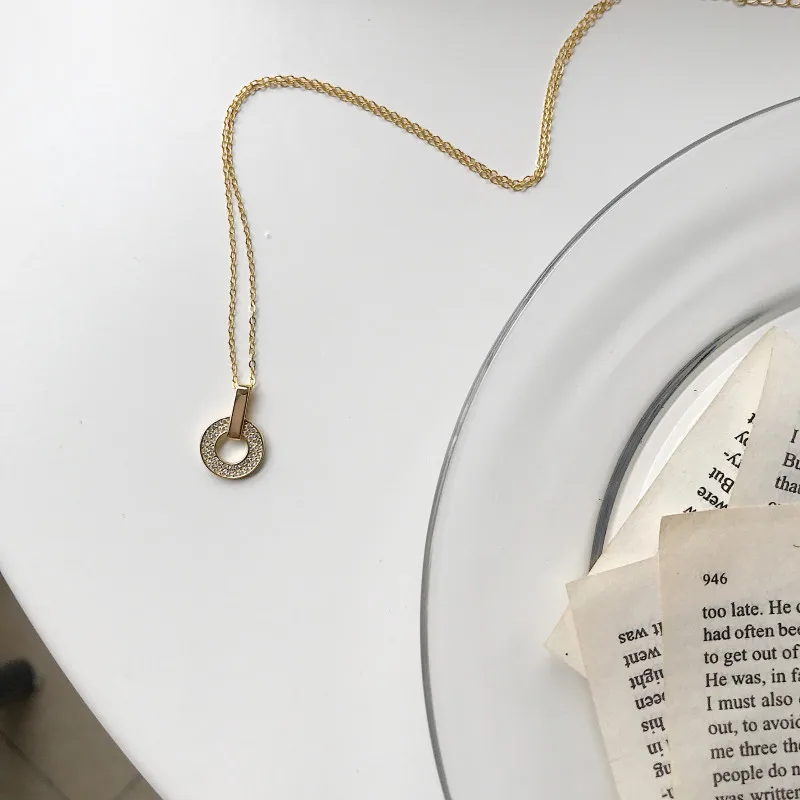 

Silvology Full Micro Zircon Circle Necklace Gold 925 Sterling Silver Simple Texture New Pendant Necklace For Women Gold Jewelry