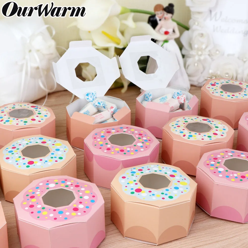 OurWarm 10 Pcs مسدس دونات حزب ورقة مربع الحلوى ل استحمام الطفل هدية صناديق دونات موضوع حفلة عيد ميلاد زينة الاطفال تفضل