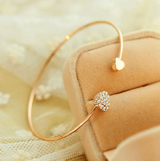 

2018 Hot New Adjustable Crystal Double Heart Bow Bilezik Cuff Opening Bracelet Women's Party Jewelry Gift Mujer Pulseras