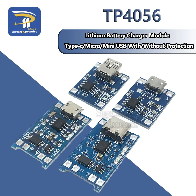 

Mini Micro Type-c USB 5V 1A 18650 TP4056 Lithium Battery Charger Module Charging Board With Protection Dual Functions 1A Li-ion
