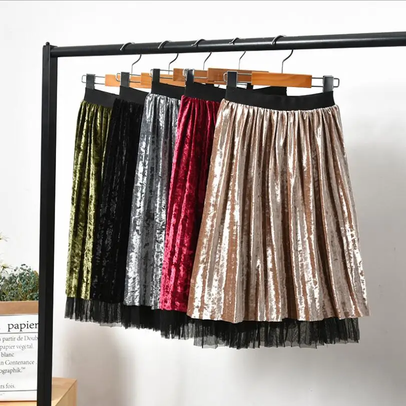 Wear On Both Sides Pleated Velvet Skirt Child Skirt Kids shein Skirt ...