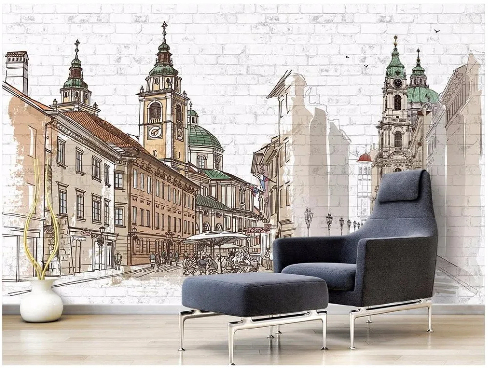 Custom Mural 3d Photo Wallpaper Hand Painted European City Background