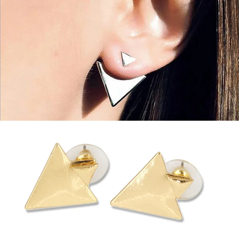 Buy Women Triangle Studs Earrings Gold Silver Double