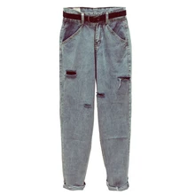 Джинсы трусики женщины весна-осень vestidos бермуды feminina Новые Высокая талия отверстие свободные шаровары джинсы женские Y1548