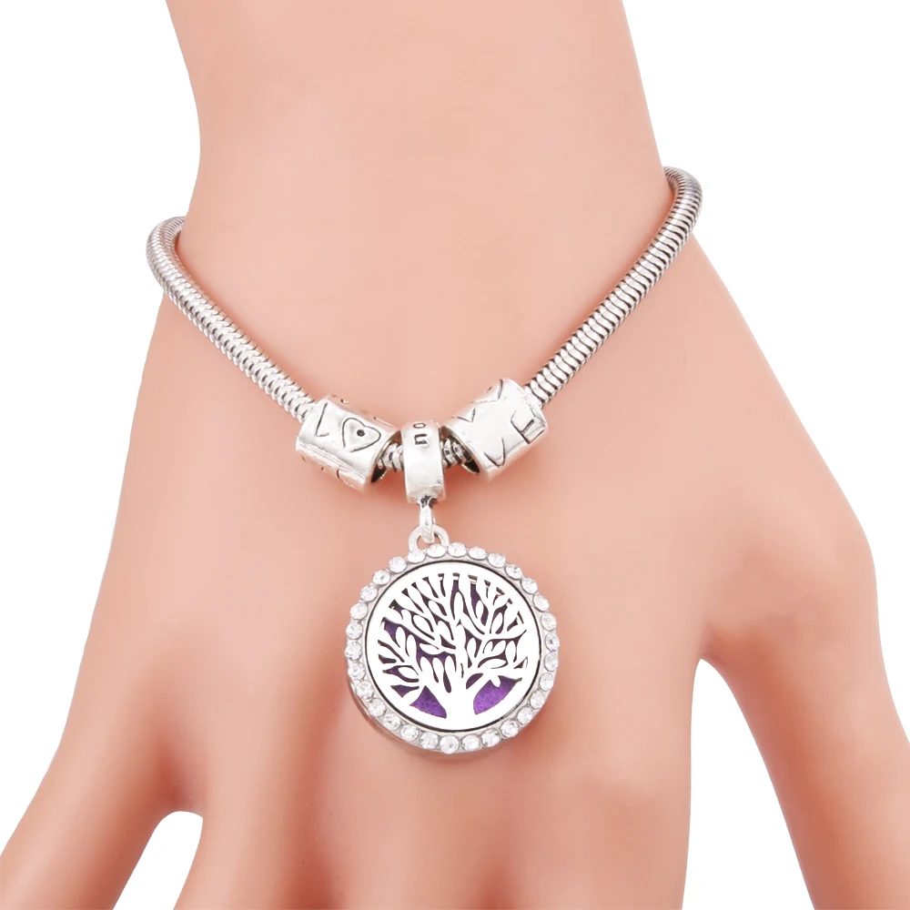 Дерево полный Циркон медальон браслет из нержавеющей стали эфирные масла диффузор духи браслет для ароматерапии подарок на день рождения