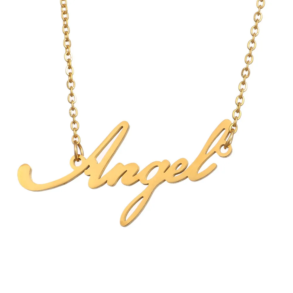

New Arrival Script Name Angel Angela Stainless Steel English Letter Necklace Gold Color Nameplate Pendant Necklace Jewelry Gifts