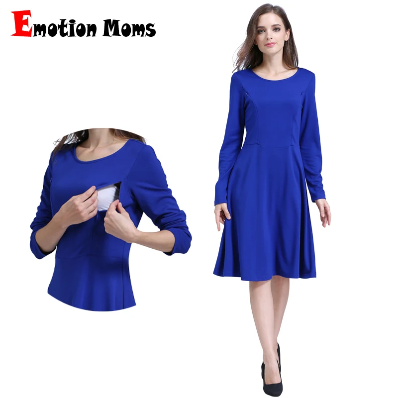 

MamaLove Solid O-neck Long Sleeve Maternity Clothes Comfortable Nursing Breastfeeding Dresses for Pregnant Women Long dress