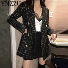 YNZZU корейский элегантный твидовый в клетку блейзер для женщин осень зазубренный воротник длинные тонкие женские блейзеры и куртки женская верхняя одежда A1051
