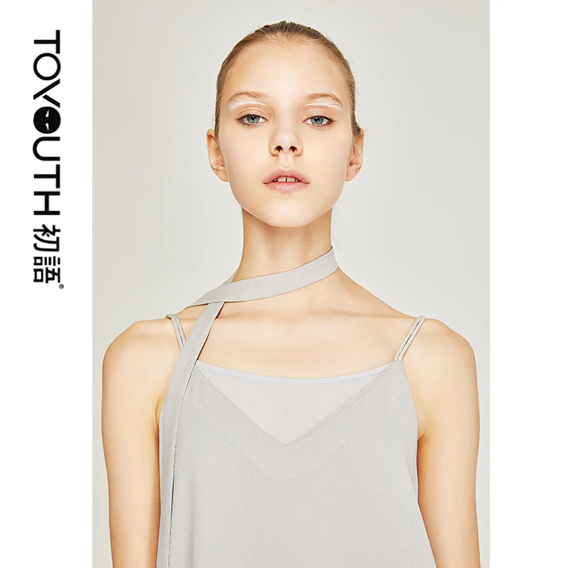 

Toyouth Ribbon Camis Top 2019 Summer Women Chiffon Double V Collar Tank Top Spaghetti Strap Sexy Sleeveless Back Vest for Female