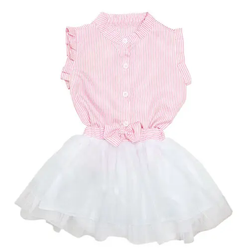 

2Pcs Set Toddler 1-7Y Infant Baby Girl Striped Blouse Tops T Shirt Tutu Tulle Skirt Outfit Set Summer Children Clothes