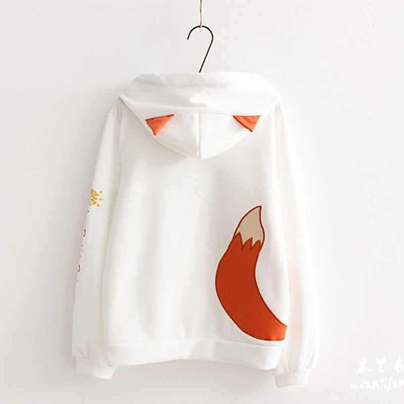 Японский мультфильм лиса вышивка патч Толстовка для женщин с длинным рукавом Свободные наборы женские пуловеры с капюшоном толстовка милый Мори девушка U592