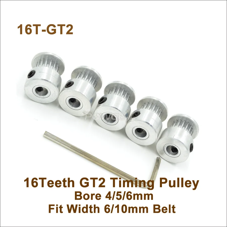 

POWGE 16 Teeth 2GT Timing Pulley Bore 4/5/6mm Fit Width=6/10mm 2GT Synchronous Belt 16T 16Teeth GT2 Timing Belt Pulley