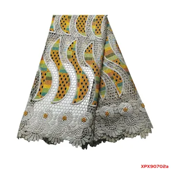 

Embroidered wax pattern lace clothing fabric material Multicolor water soluble beads f190702