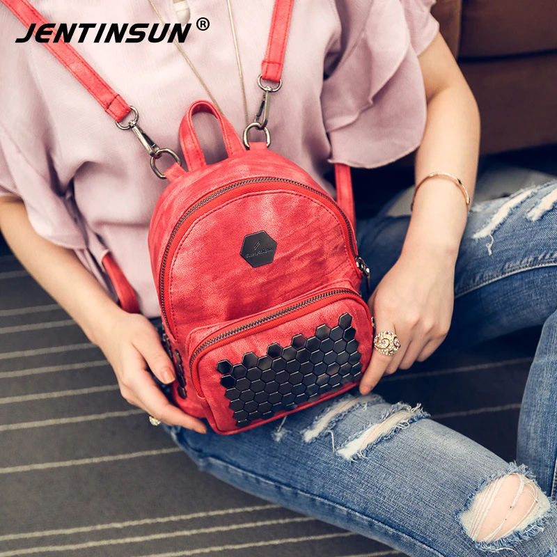 Kanken new leather backpack women solid color rivet PU small backpacks