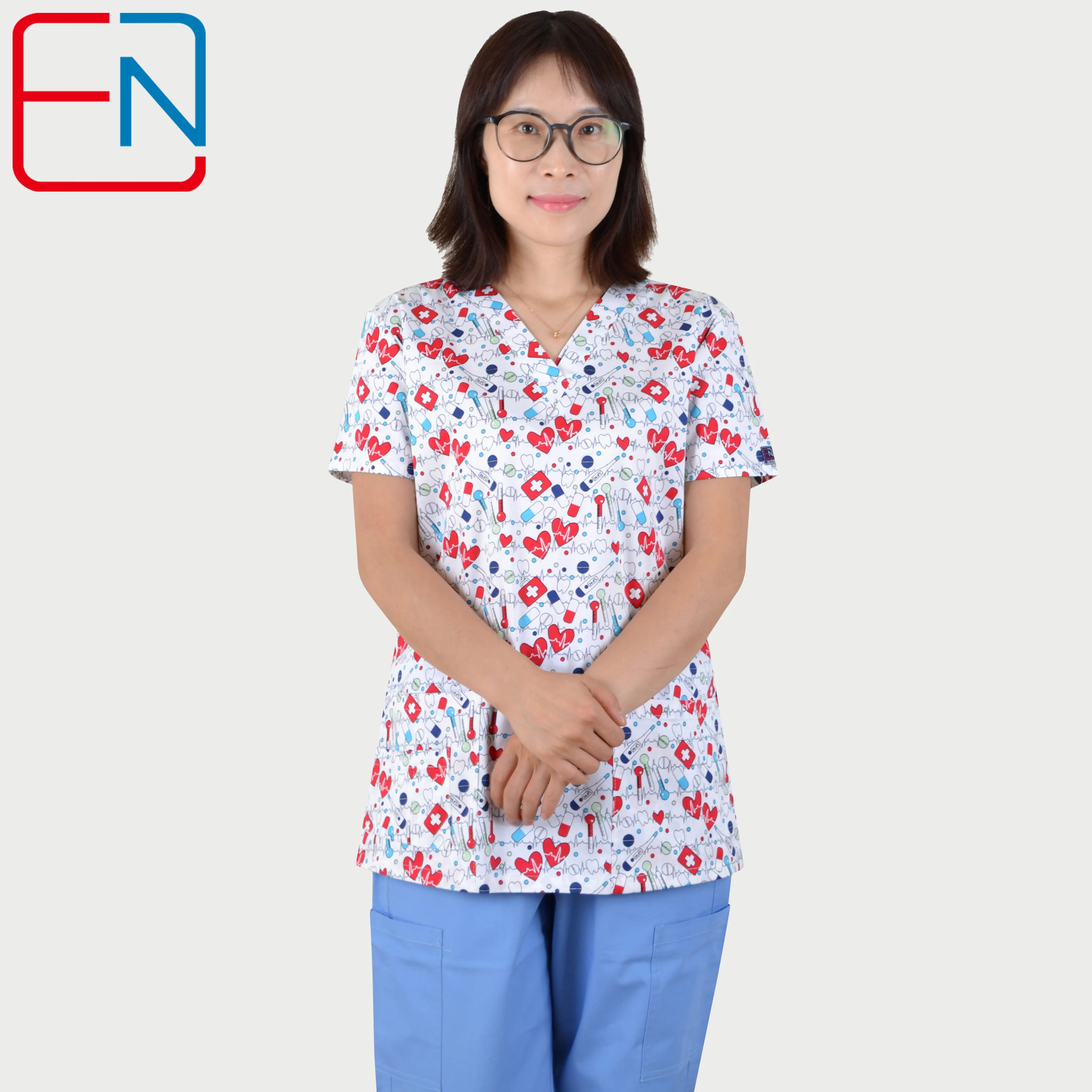 medical scrub tops with stretchy material XXS-3XL