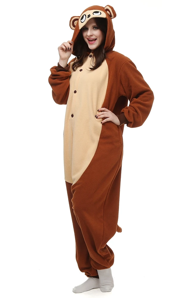 Кигуруми Lemur длинный хвост обезьяна взрослых Onesie унисекс пижамы Хэллоуин костюмы для рождественской вечеринки - Цвет: Коричневый