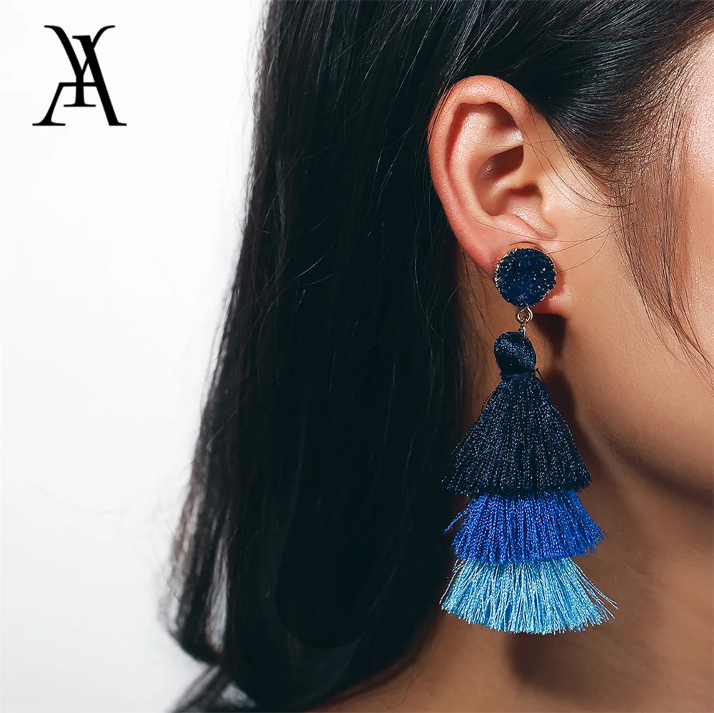 

AY Boho Multilayer Stone Tassel Earrings For Women Female Oversize Drop Long Dangle Earring Bohemian Statement Jewelry 2018 New