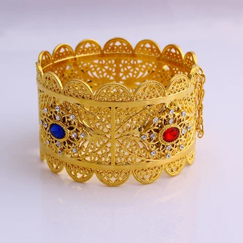 

JH Dubai Big Wide Bangle Colorful Zircon Ethiopia Wedding Jewelry Africa Middle East Style 66mm For Women Bracelet Accessories