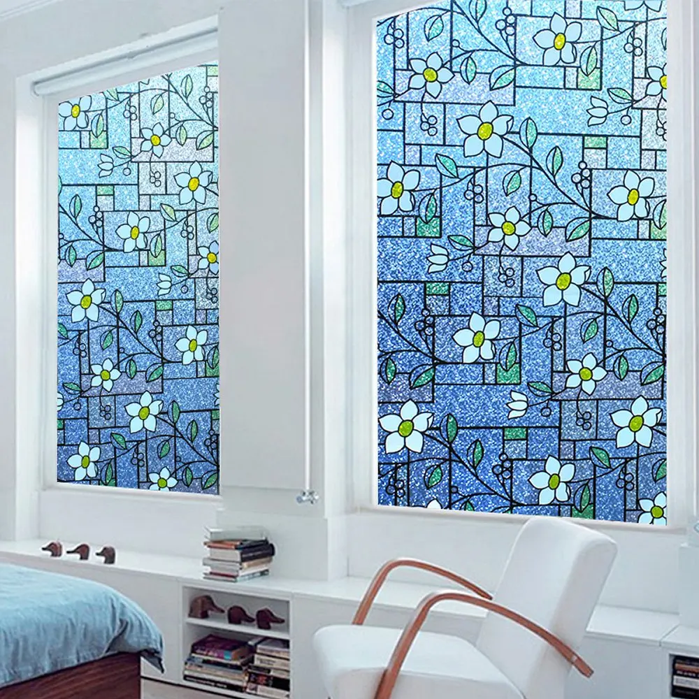 Funlife 90x200cm витражная плёнка на стекла окна с цветным цветочным узором