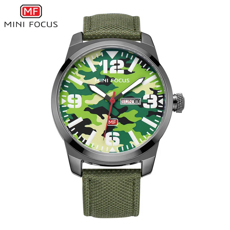 

MINI FOCUS Mens Sport Watches Camouflage Printed Watch Arabic Numerals Dial Round Case Nylon Strap Quartz Wristwatches for Men