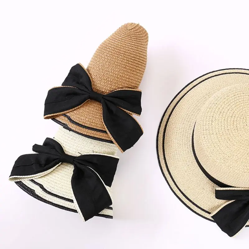 Для женщин Летняя широкая шляпа соломенная шляпа Bowknot Складная пляжная шляпа для отдыха Солнцезащитные кепки для улицы