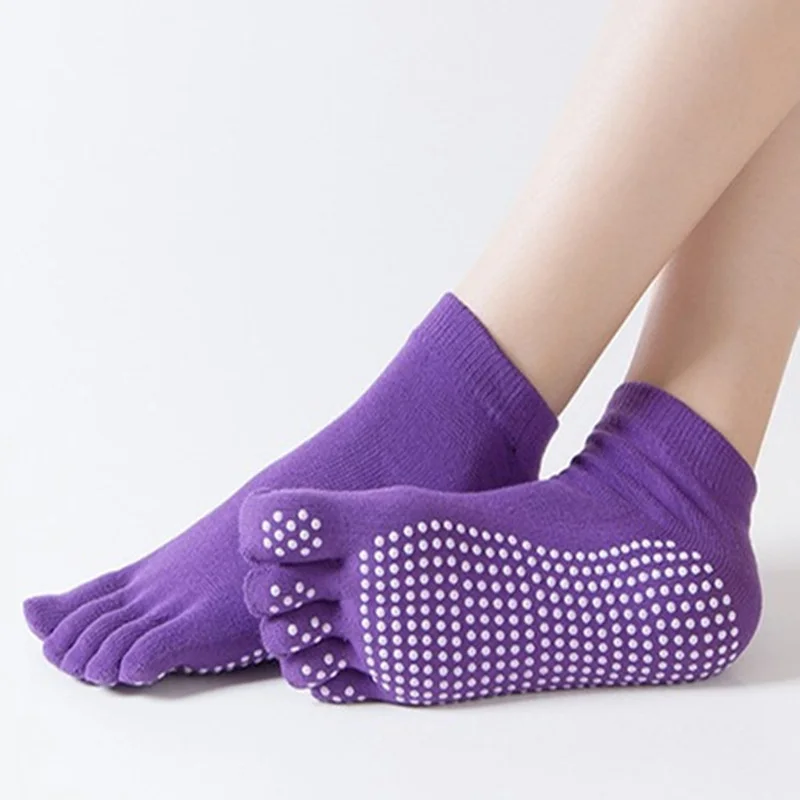Бренд Pampa, женские носки для йоги, женские носки с пятью цветными пятью пальцами, нескользящие носки для йоги, нескользящие носки для йоги, йоги, фитнеса - Цвет: Pure deep purple