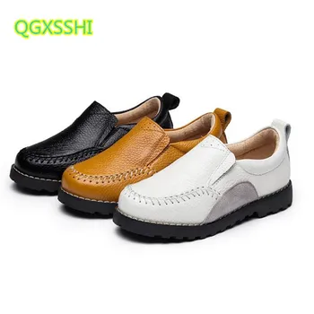 

QGXSSHI Genuine Leather Children shoes 2019 Spring new peas leather shoes boys soft bottom a pedal lazy shoes kids casual shoes