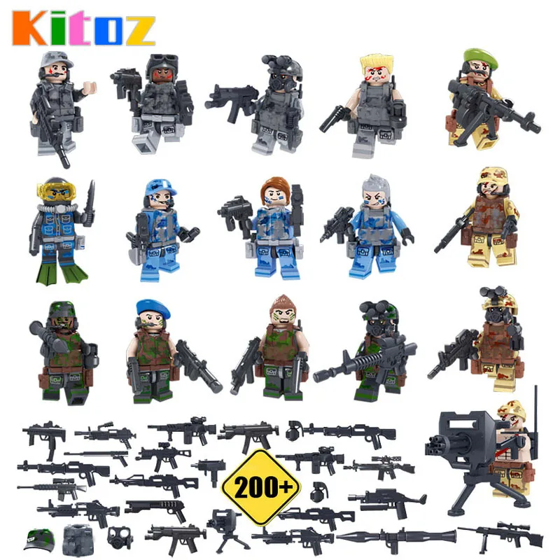 Kitoz 16pcs GBL SWAT CSF Team Leader Military Equipment Counter-terrorism Raid Army Action Figure Toy Brick Compatible with lego