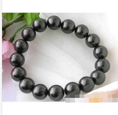 

BW1488 STRETCH 8" 12MM BLACK SOUTH SEA SHELL PEARL BRACELET BANGLE @^Noble style Natural Fine jewe FREE SHIPPING